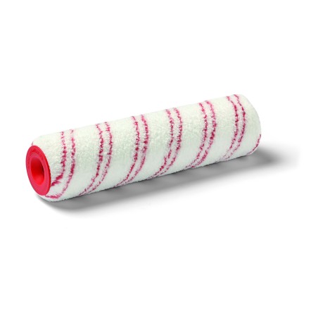 25 cm lange Farbwalze mit weissem Flor, roten Streifen, rotem Kern
