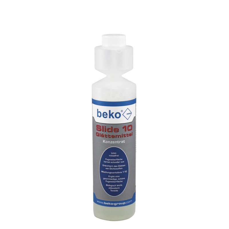 Flasche Glättemittel Konzentrat für Dichtstoffe von beko mit einem  Mischungsverhältnis von 1:10