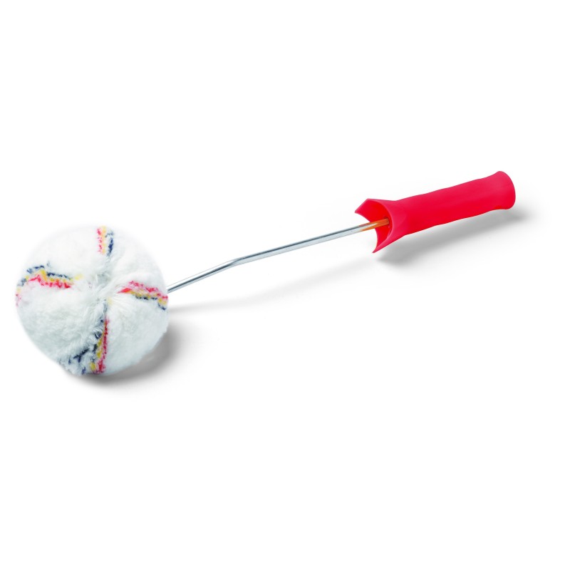 Eckroller mit rundem weissen Flor, bunten Streifen, Bügel mit rotem Griff