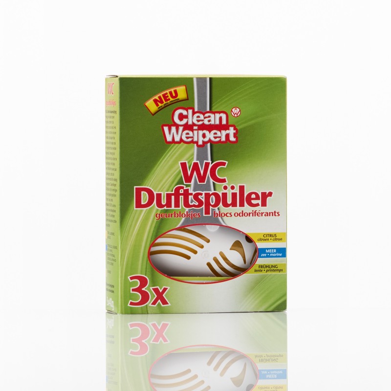 Eine Packung Büffel WC-Duftspühler beinhaltet 3 Stück inkl. Einhänger